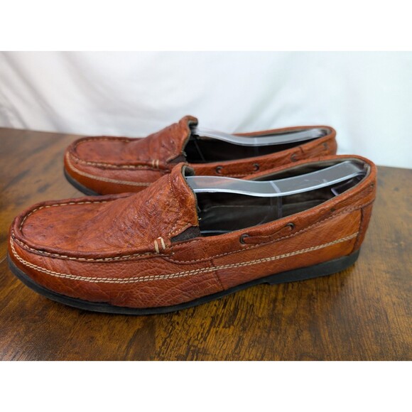 Genuine Ostrich Leather Loafers Men's Brown Exotic Slip-On Made In Mexico Sz 12 - Picture 1 of 14